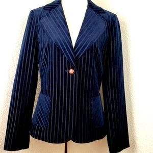 Deep Blue Velvet Striped Career Blazer